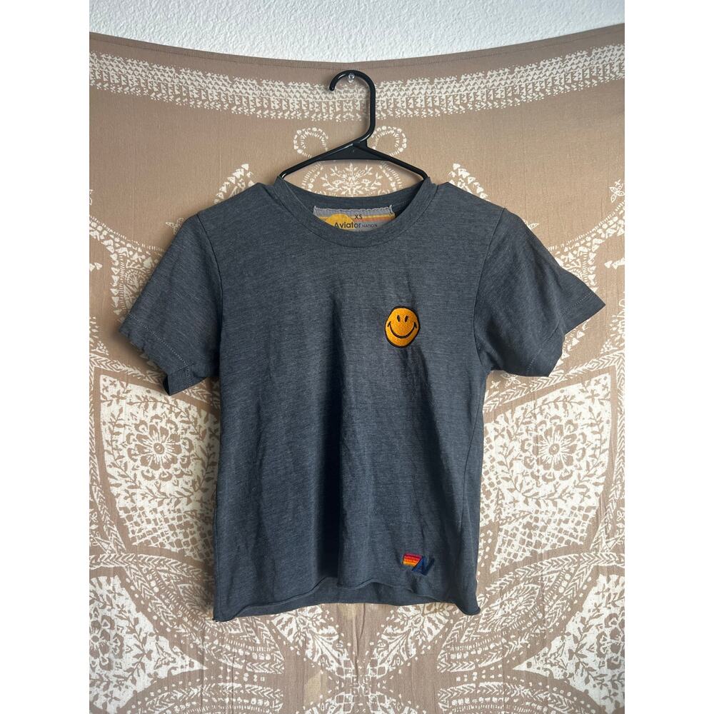 Aviator Nation Smiley Face Tee Shirt in Charcoal Heather